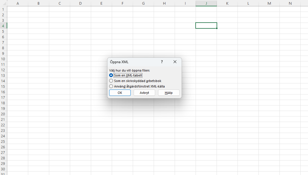 Öppna XML i Excel